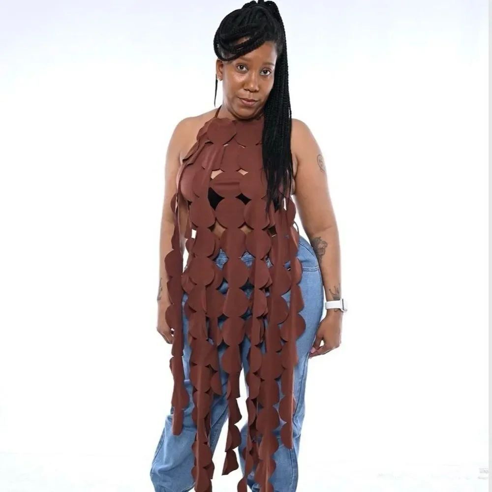 Brown Circle Pattern backless top - Picture 4 of 5